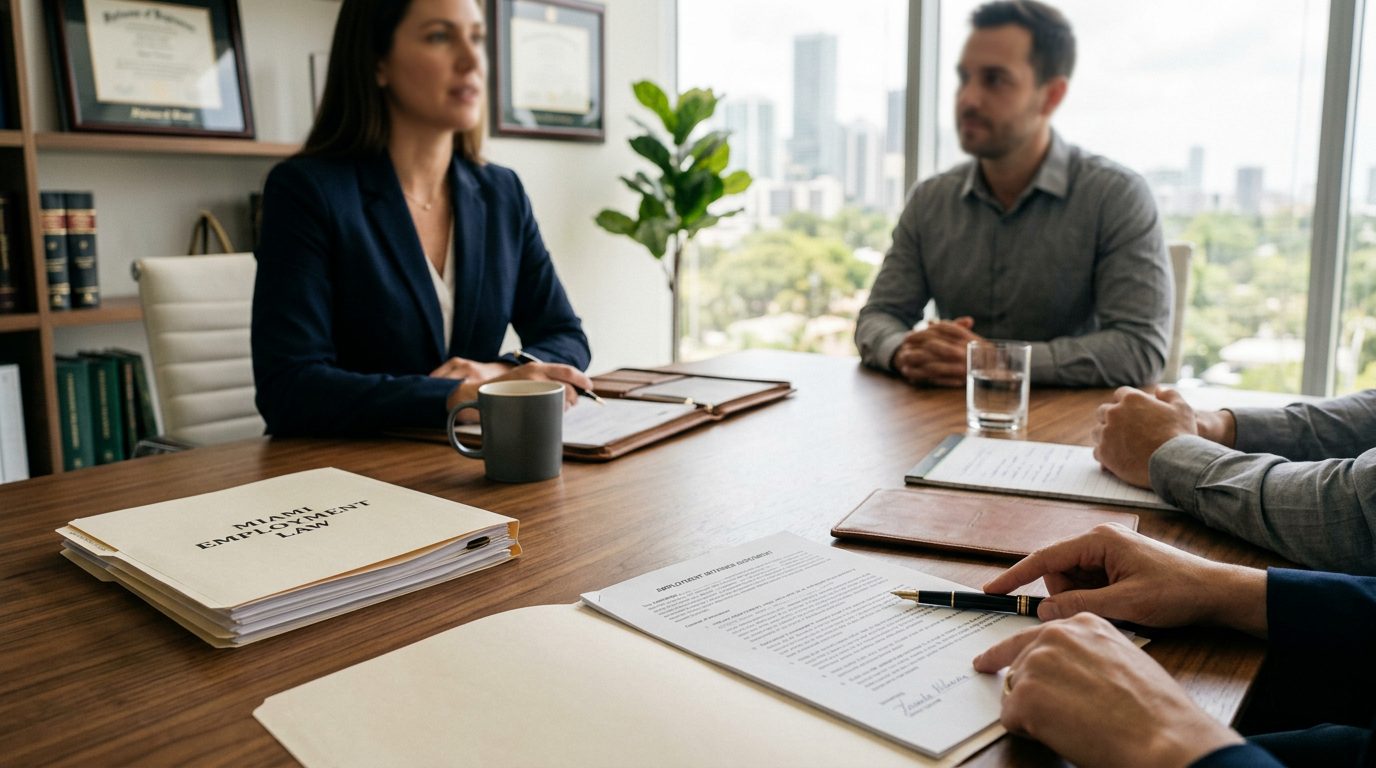 Primer plano de un escritorio con un contrato legal, una calculadora y un bolígrafo para comparar honorarios.