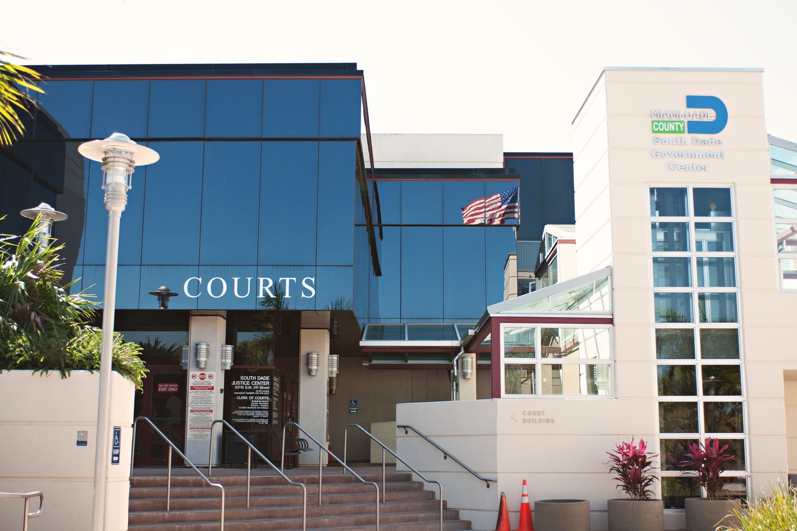 South Modern facade of the South Dade Justice Center and Government Building in Miami, Florida.