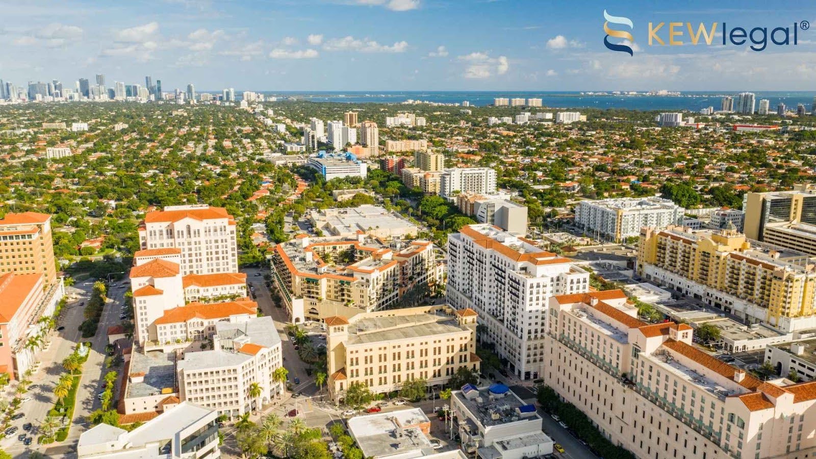 Aerial view of commercial and residential real estate in Coral Gables.