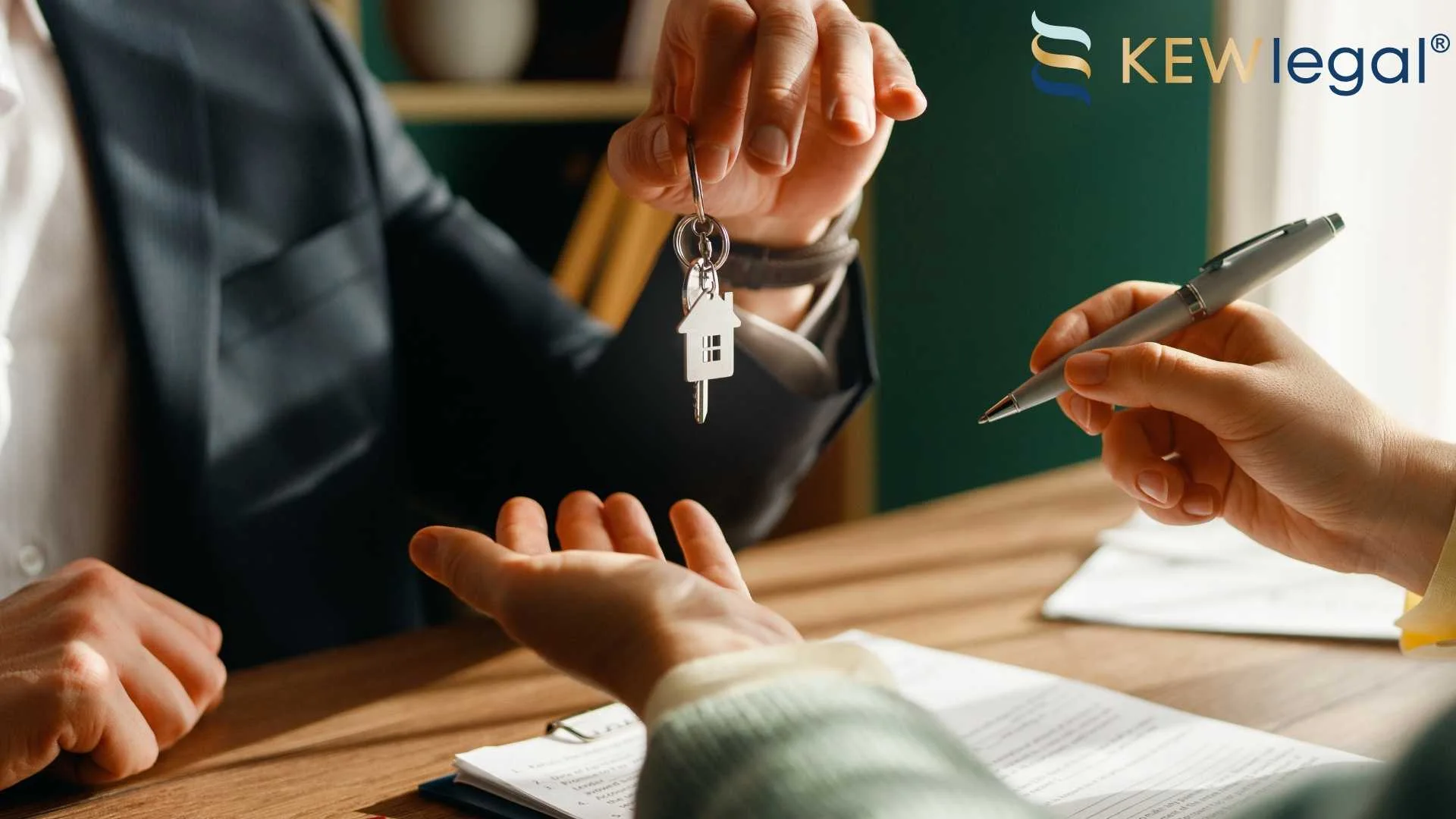 Real estate lawyer handing house keys to client