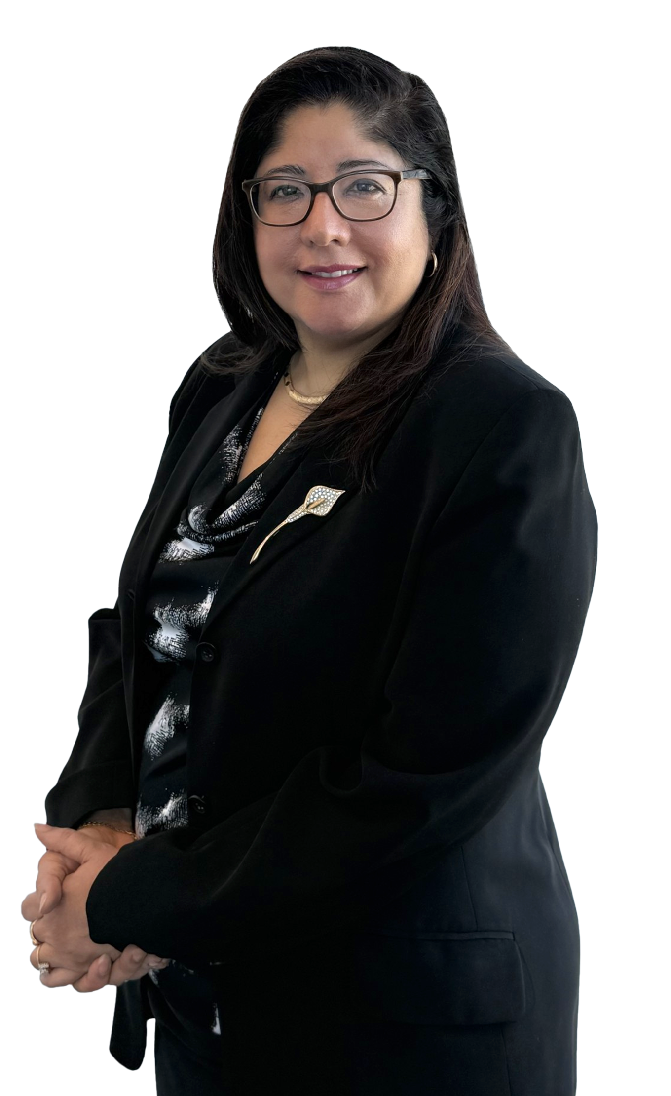 Professional woman in business attire smiling