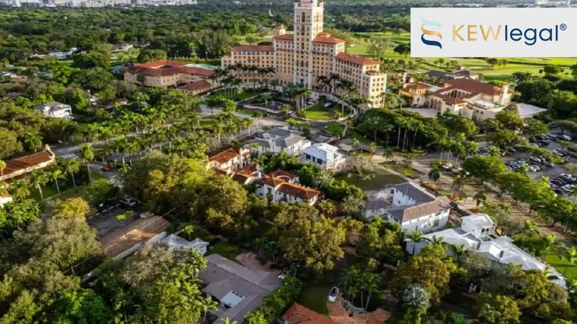 A view of Coral Gables is shown, where residents seeking business litigation lawyer services can find local guidance.